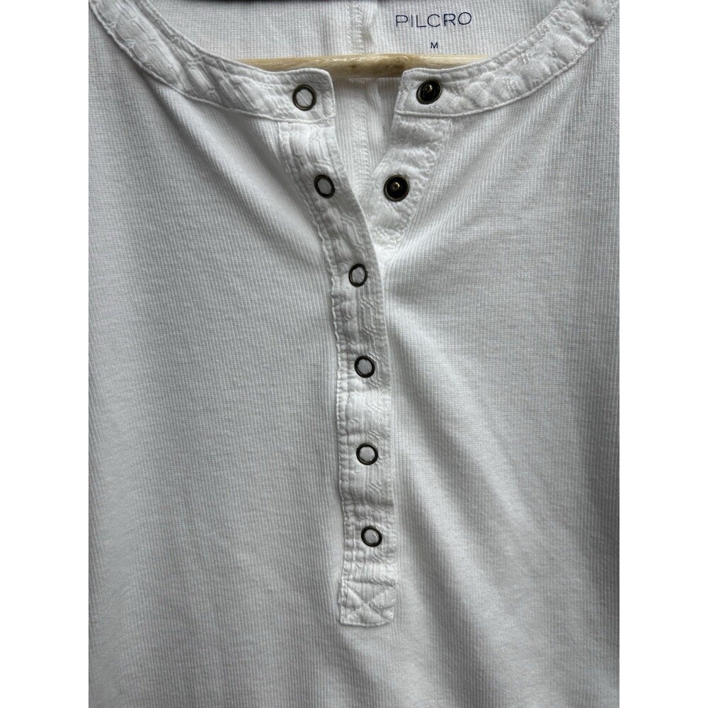 Anthropologie Pilcro Andie Ribbed Henley Balloon Sleeve White Medium Women’s - Picture 5 of 9